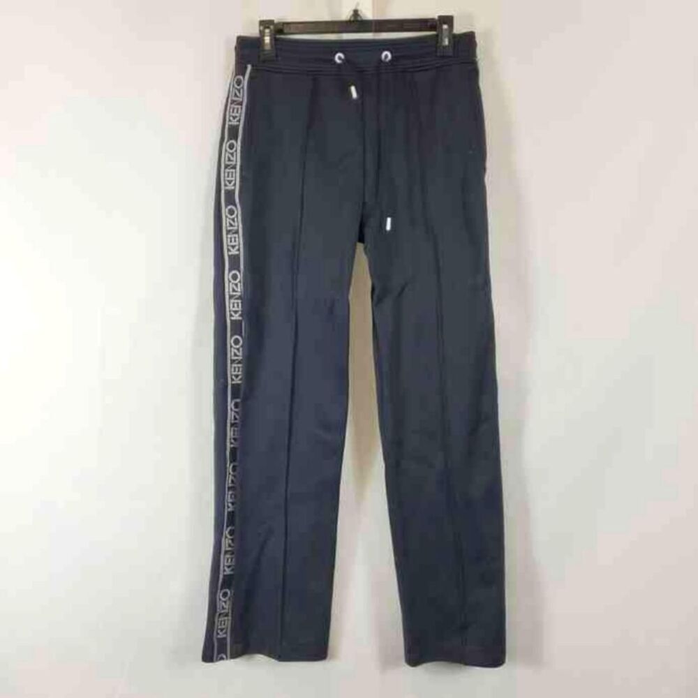 Kenzo Navy Pleated Straight Cut & Side Striped With White LOGO Small Unisex